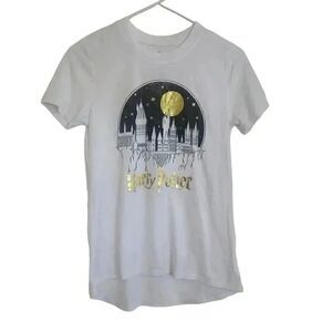 Harry Potter Women's (jrs) White Poly/Rayon Graphic Crew Neck Short Sleeve T-Shi